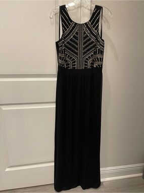 Gianni Bini Black Maxi Dress with Metallic Beaded Bodice